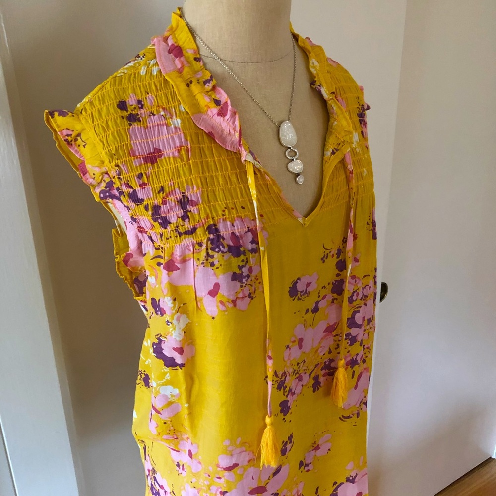 NWT Nanette Lapore Mango Mojito Print Smocked Cap Sleeve Top, sz L 12/14